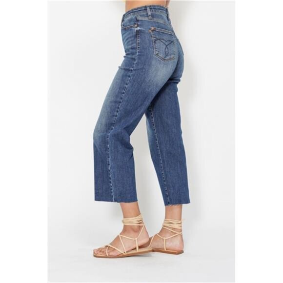 Judy Blue High Waist Back Pocket Embroidery Crop Wide Jeans - Picture 2 of 3